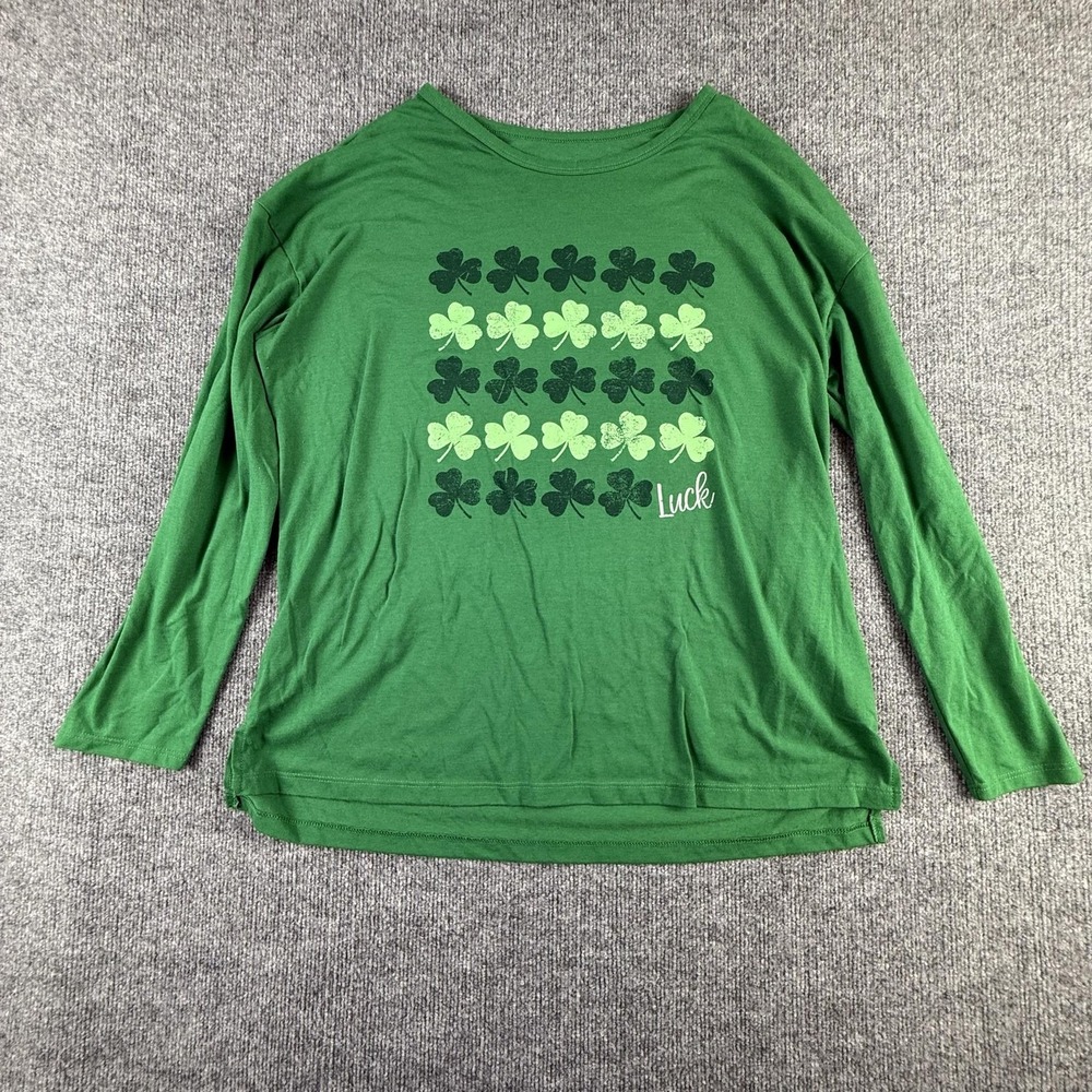 Way To Celebrate Shirt Womens XL Green Shamrock St Patricks Day Long Sleeve Top